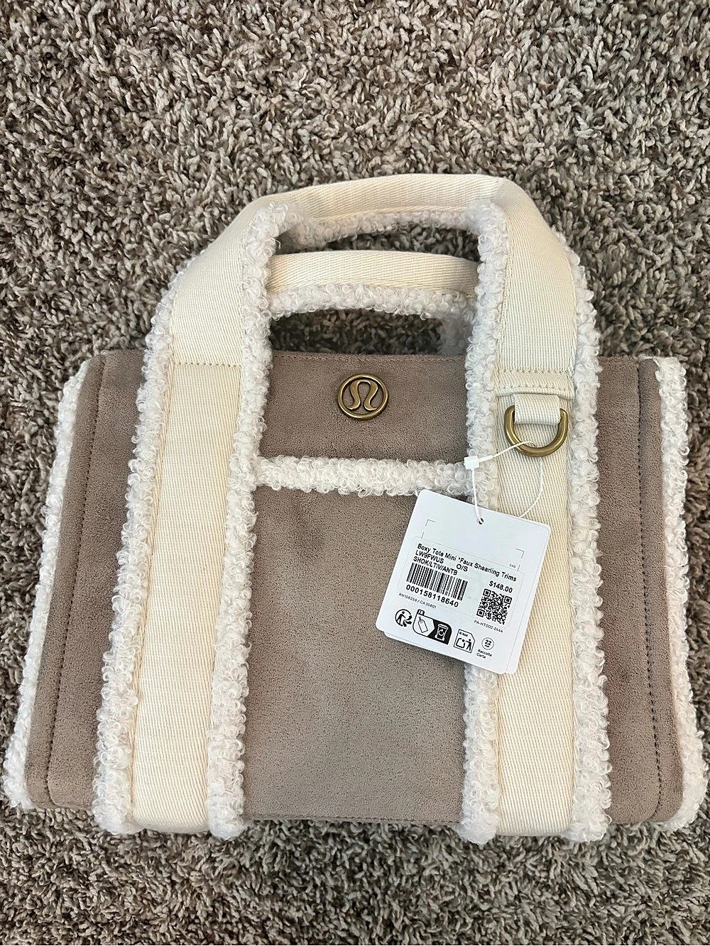 lululemon Soft Nulu™ Shearling Trim Tote Shearling Trim Tote in Brown & Cream